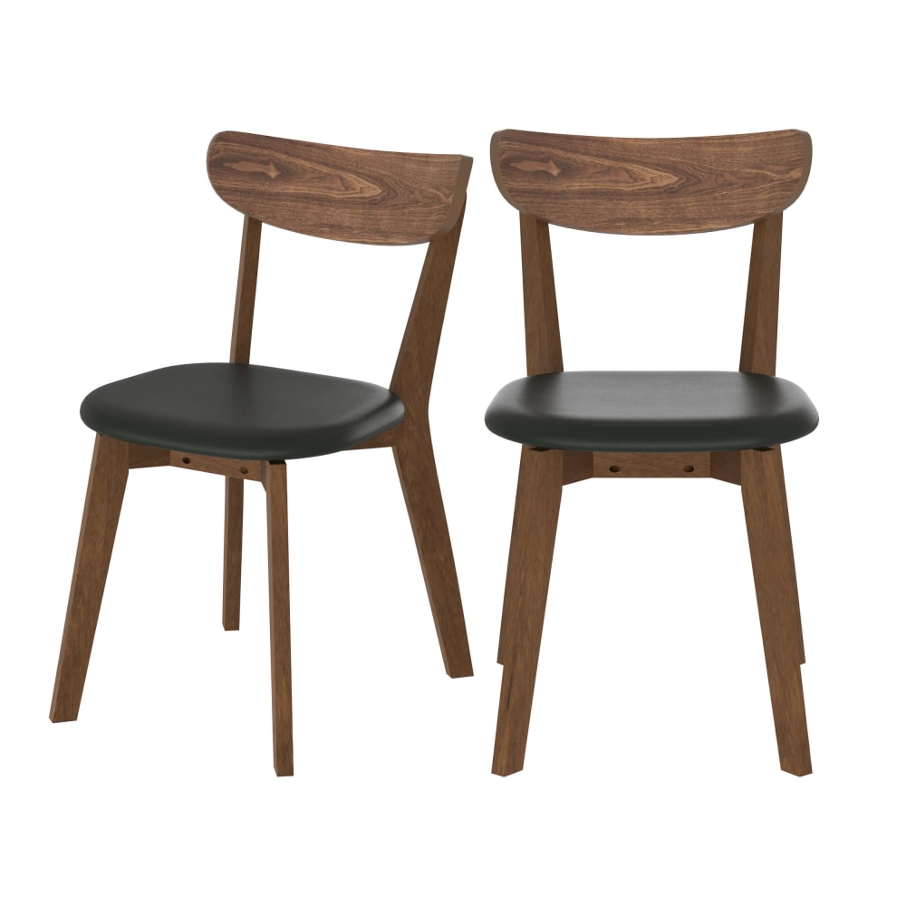 Maison Pavane Lot de 2 chaises en cuir synthétique noir et bois de frêne style vintage Noir Bois - 48x81x55cm