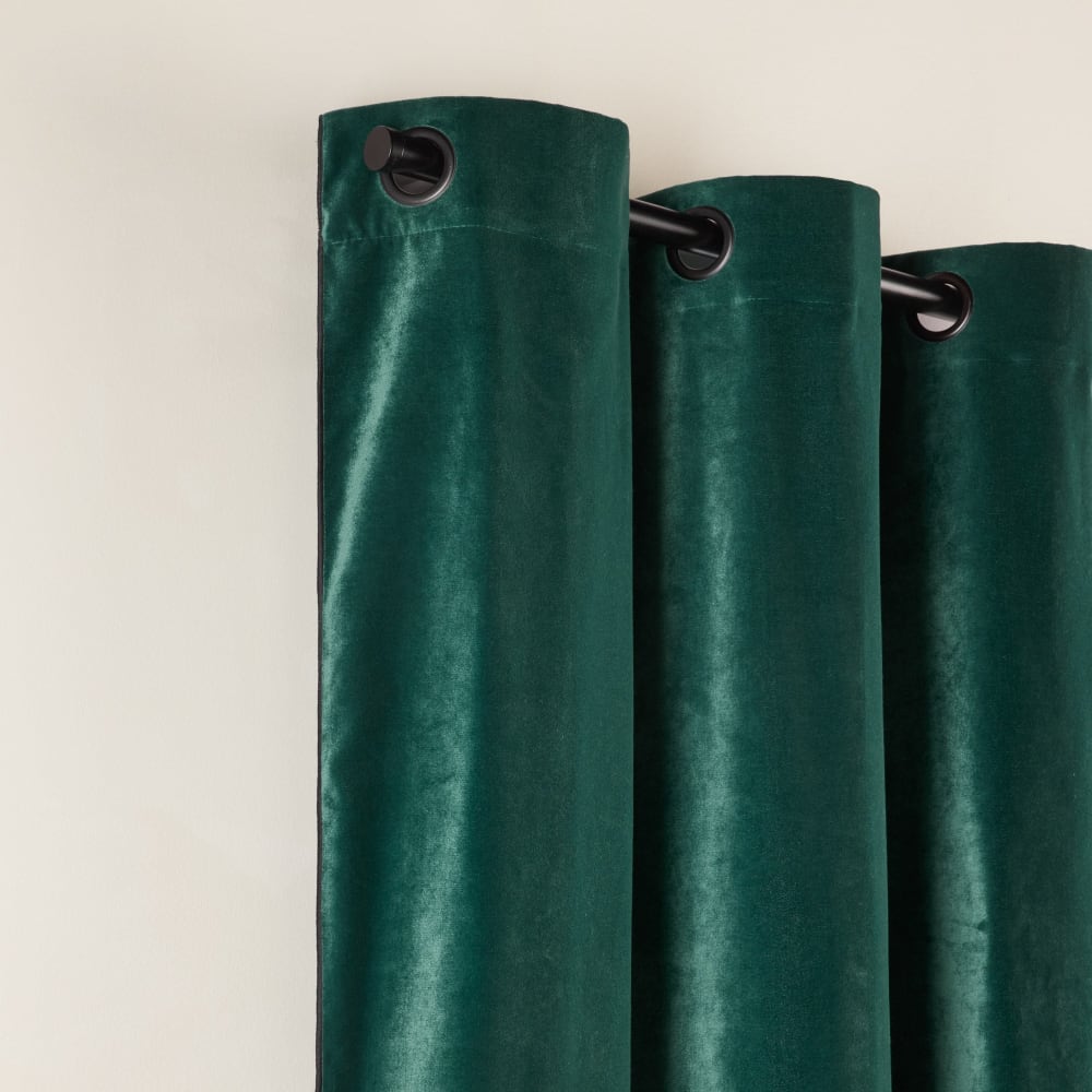 Rideau velours uni et point de bourdon noir vert 140x270 cm - Maisons du Monde
