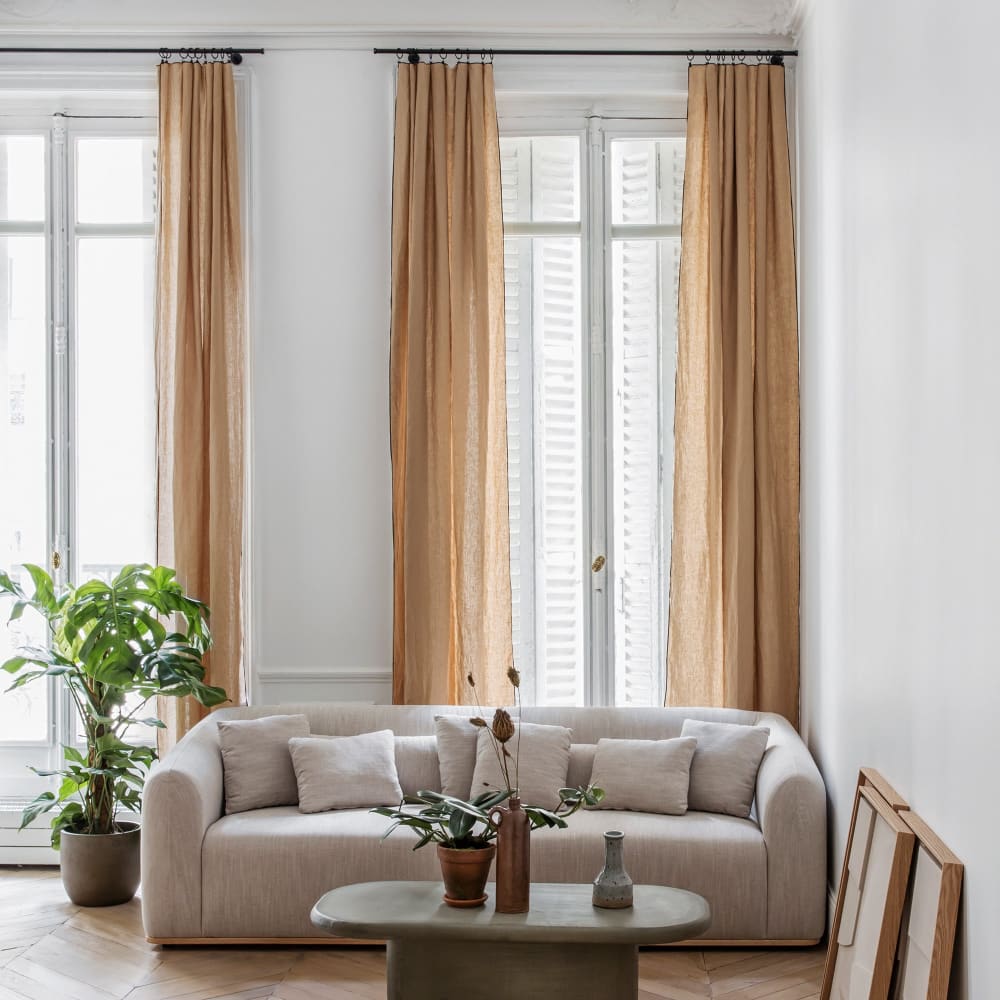 rideau en lin beige 150x350
