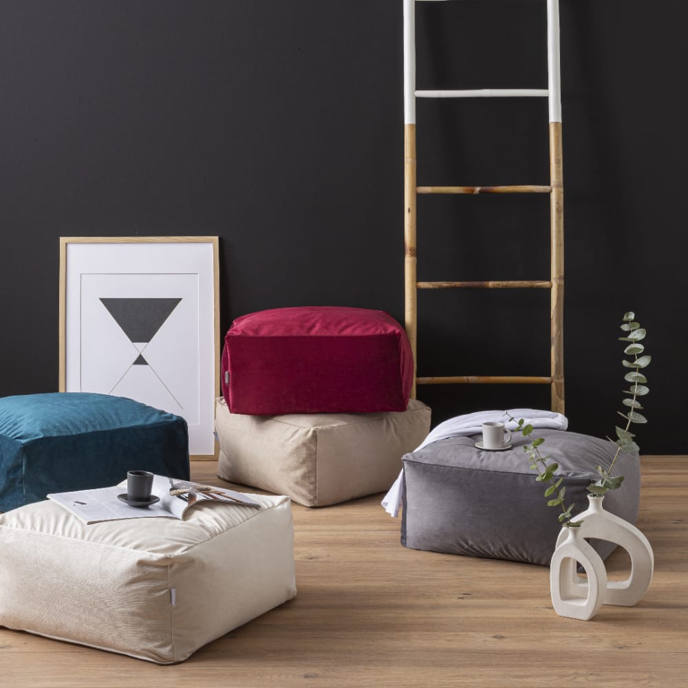 Pouf velours blanc 50x50x25 cm - Maisons du Monde