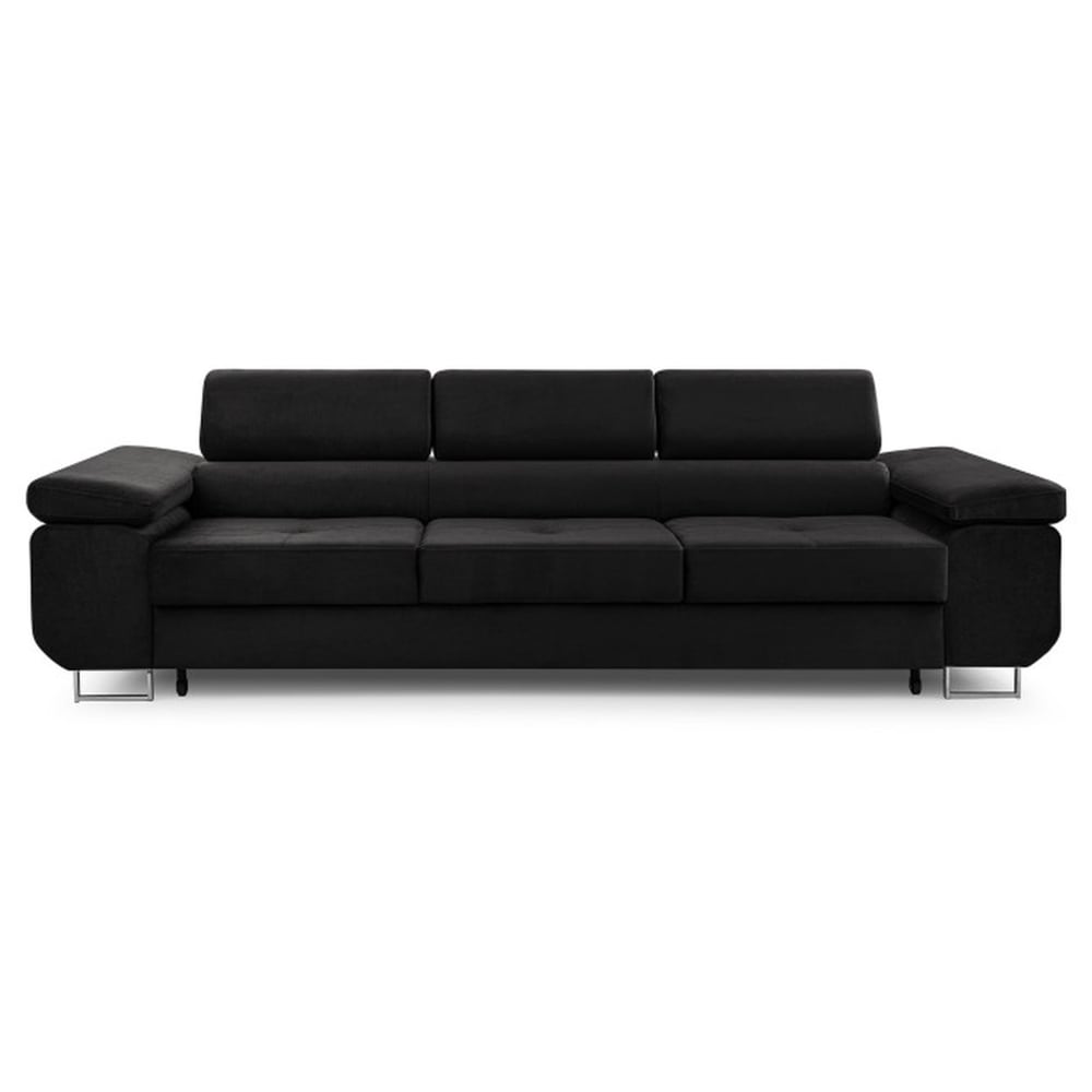 Canapé droit convertible 3 places en velours noir