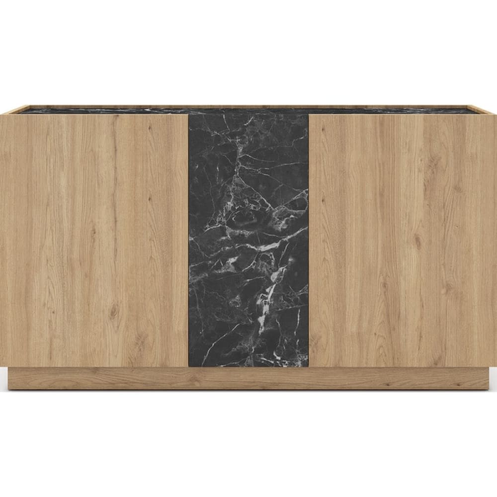 Buffet 3 portes effet bois et marbre noir 140 cm