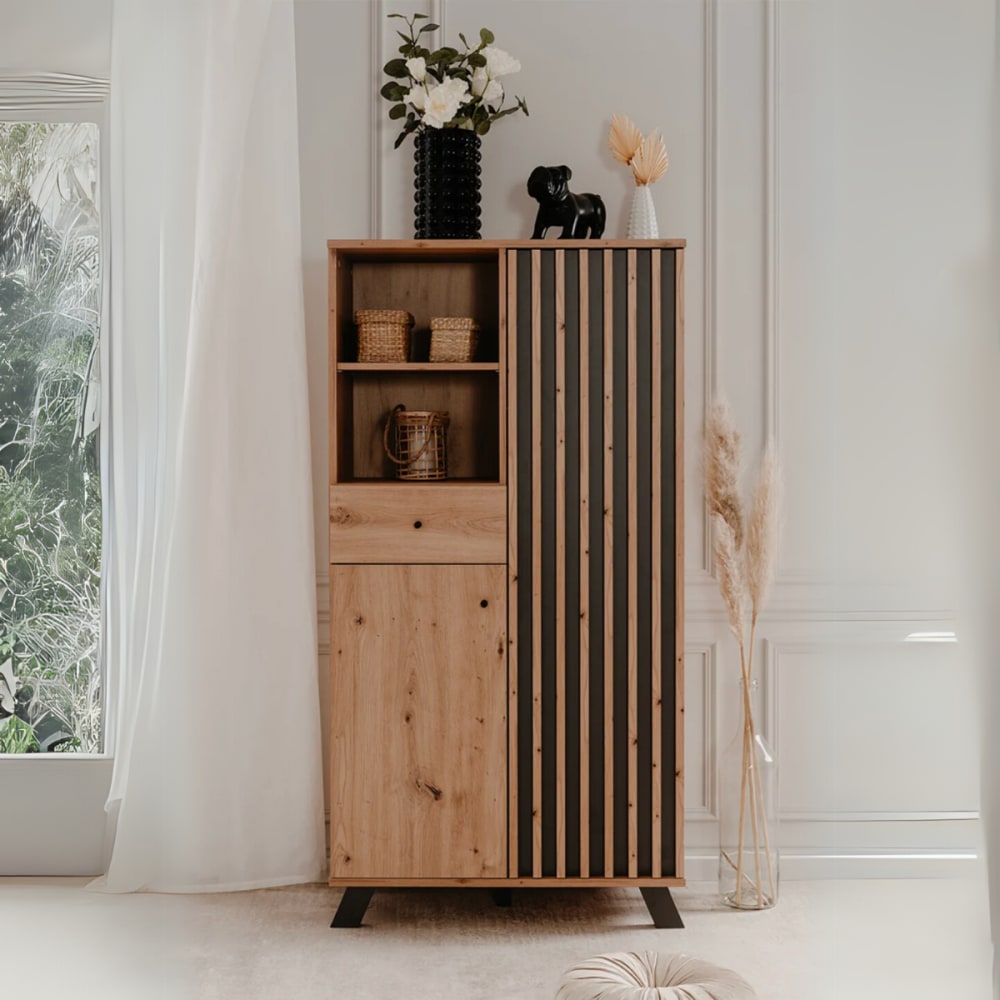 Buffet haut 2 portes, 2 niches et 1 tiroir h156 cm - bois clair - Maisons du Monde