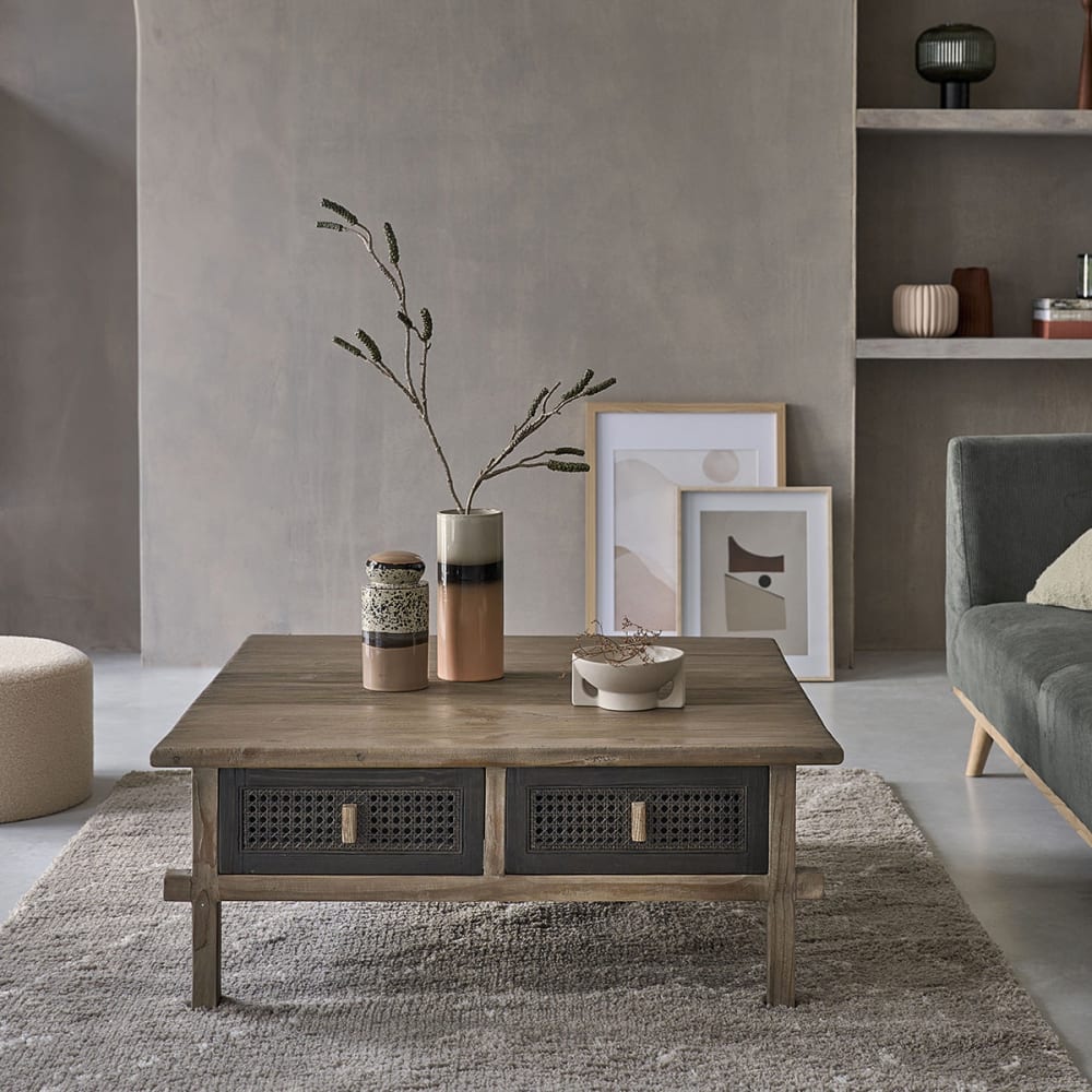 BERAH GETAH Quadratischer Couchtisch aus massiver, recycelter Kiefer style modern Grau Holz