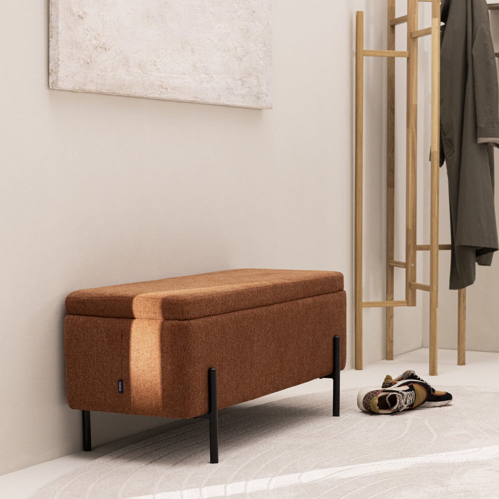 Banc coffre en tissu et métal L100cm - Rouille