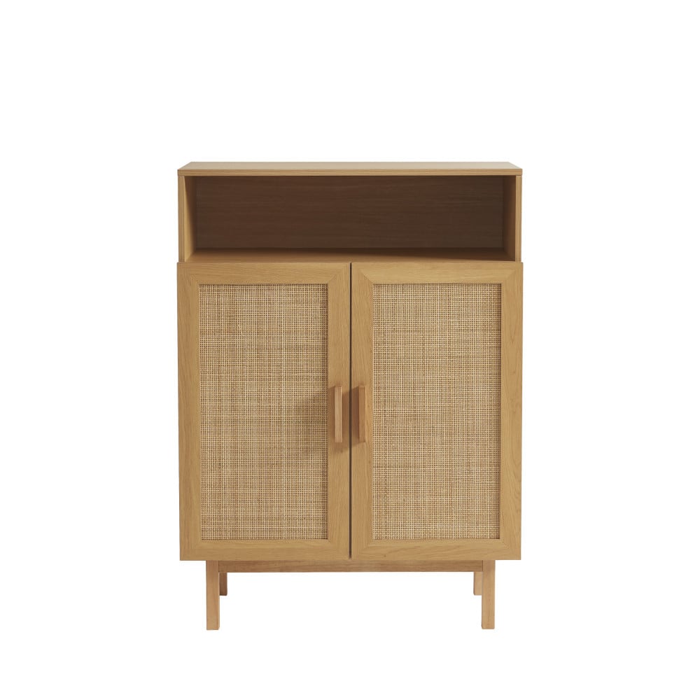 Meuble à chaussures 2 portes niche en bois cannage L80cm - Bois clair