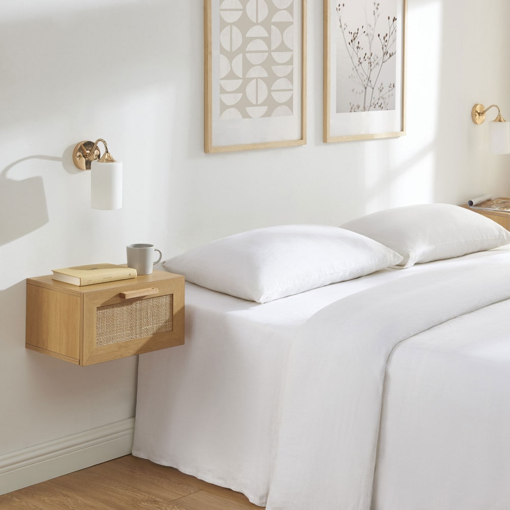 Lot de 2 tables de chevet murales avec rangement - bois clair - Maisons du Monde