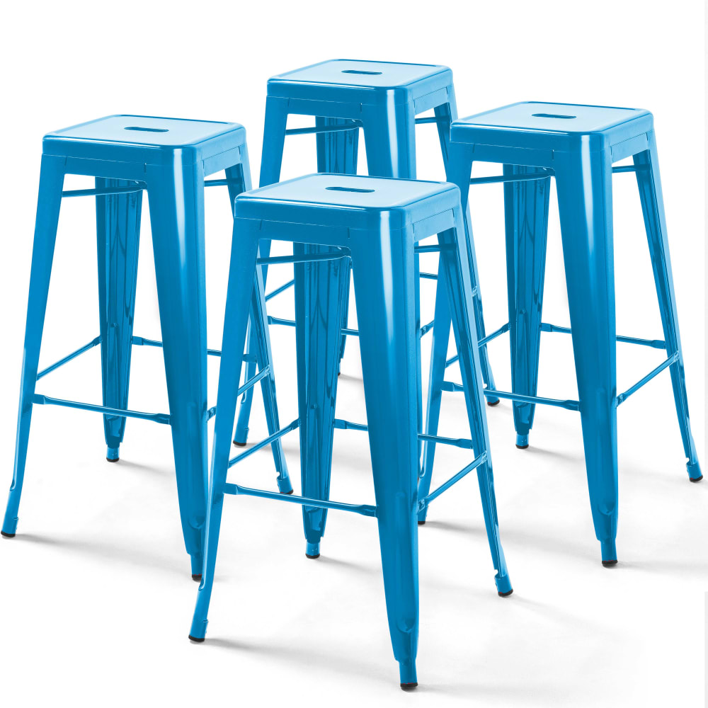 Lot de 4 tabourets de bar en acier bleu brillant