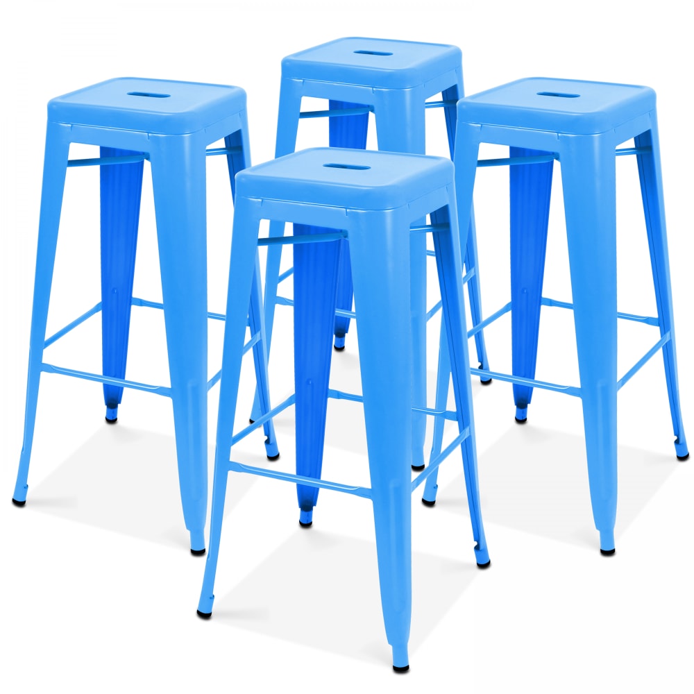 Lot 4 tabourets de bar en métal bleu mat