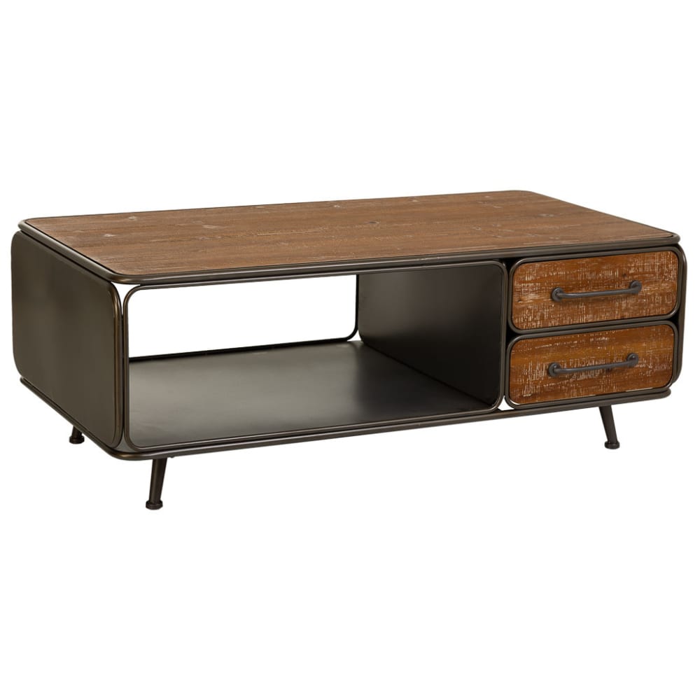 Wanderlust deco Table basse en bois et métal noir 120x64x46h Noir Bois - 120x46x64cm