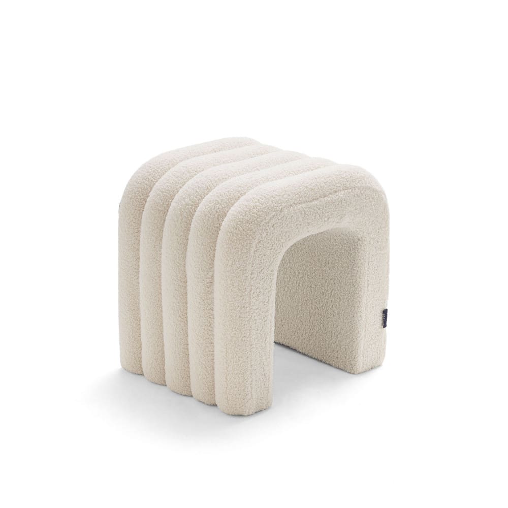 Tabouret rembourré en tissu bouclette - Blanc