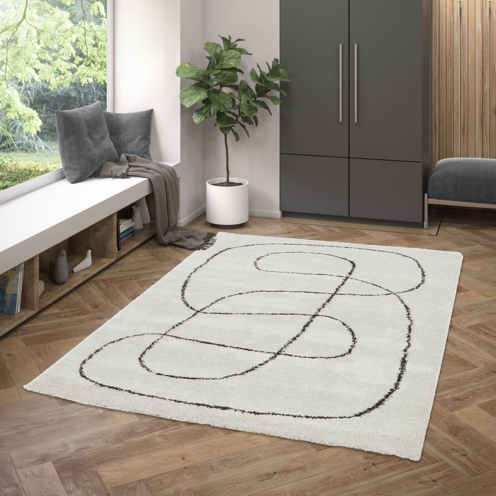 Tapis contemporain à motif organique - 160x230cm beige polypropylène — vue 3