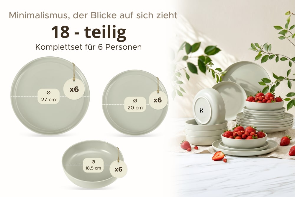 Tafelservice 6 Personen 18-tlg aus Keramik, Beige - Maisons Du
