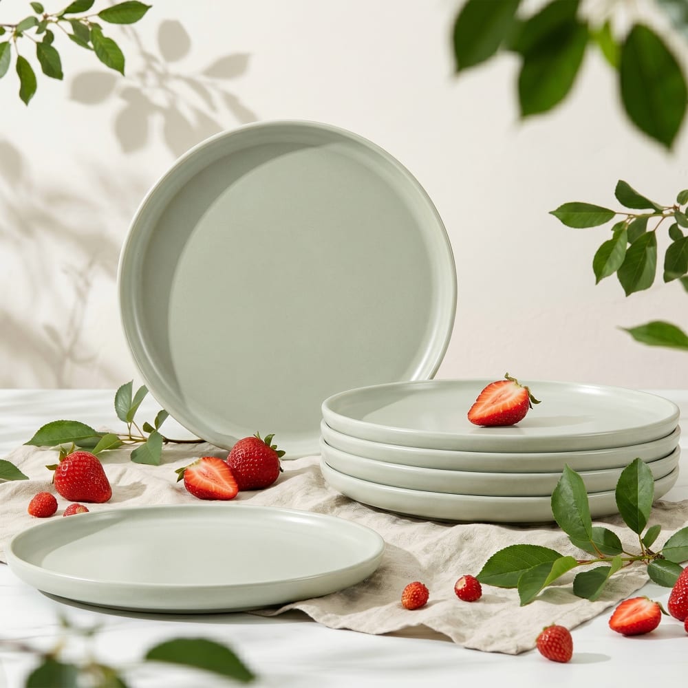 Teller-Set, Dessertteller 6-tlg. aus Keramik, beige/grün/grau