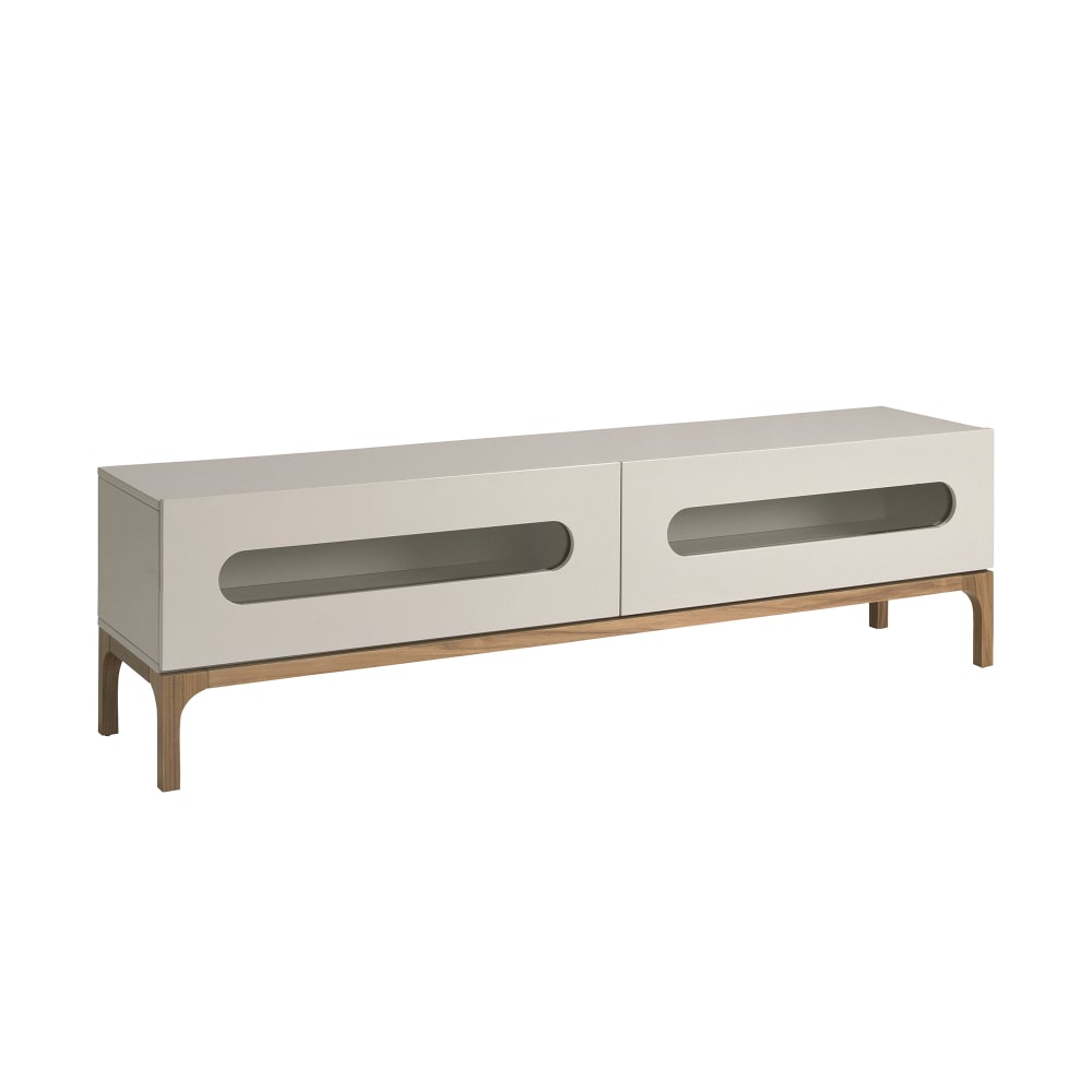 Meuble tv en bois gris et noyer avec éclairage intérieur Meuble tv en bois gris et noyer avec éclairage intérieur