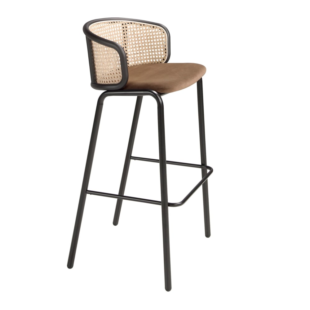 Tabouret en rotin et velours brun Tabouret en rotin et velours brun