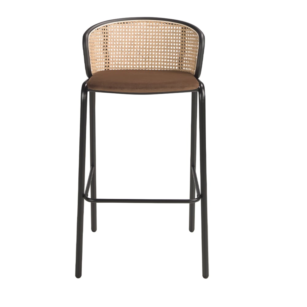 Tabouret en velours brun et rotin marron et noir - Maisons du Monde