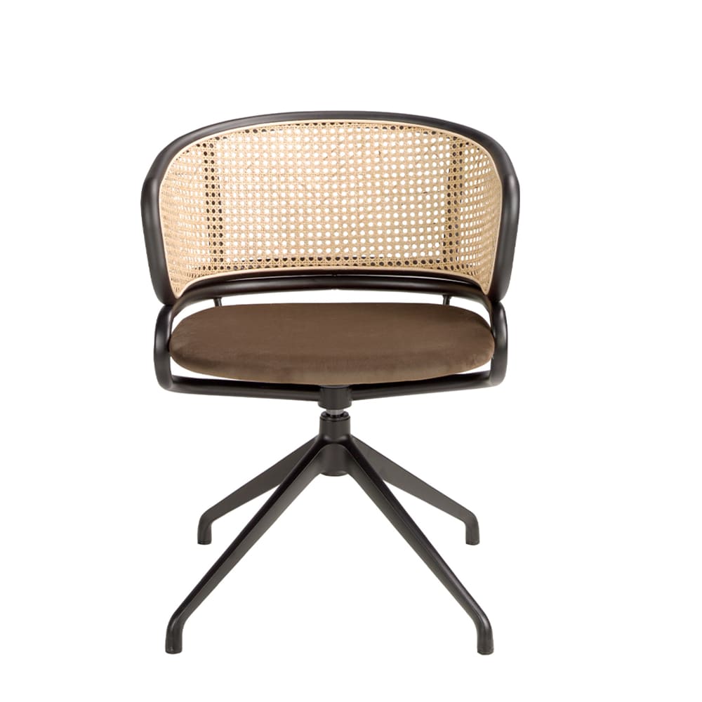 Chaise pivotante en velours et rotin,marron et noir - Maisons du Monde