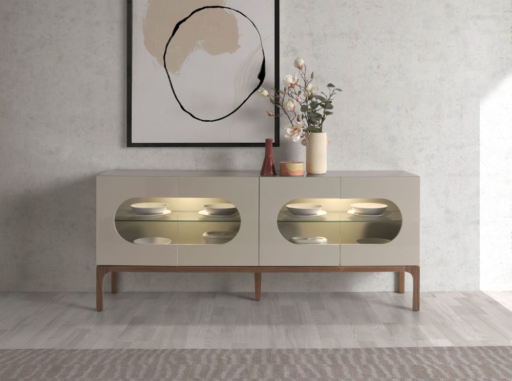 Buffet en noyer et gris avec éclairage intérieur