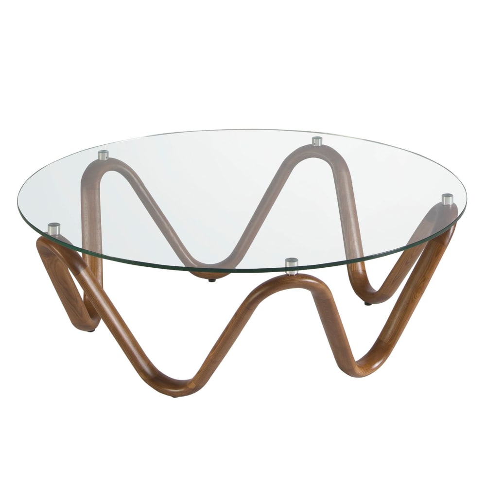 Angel Cerda Runder Couchtisch aus gehärtetem Glas und Nussbaum style modern Braun Glas