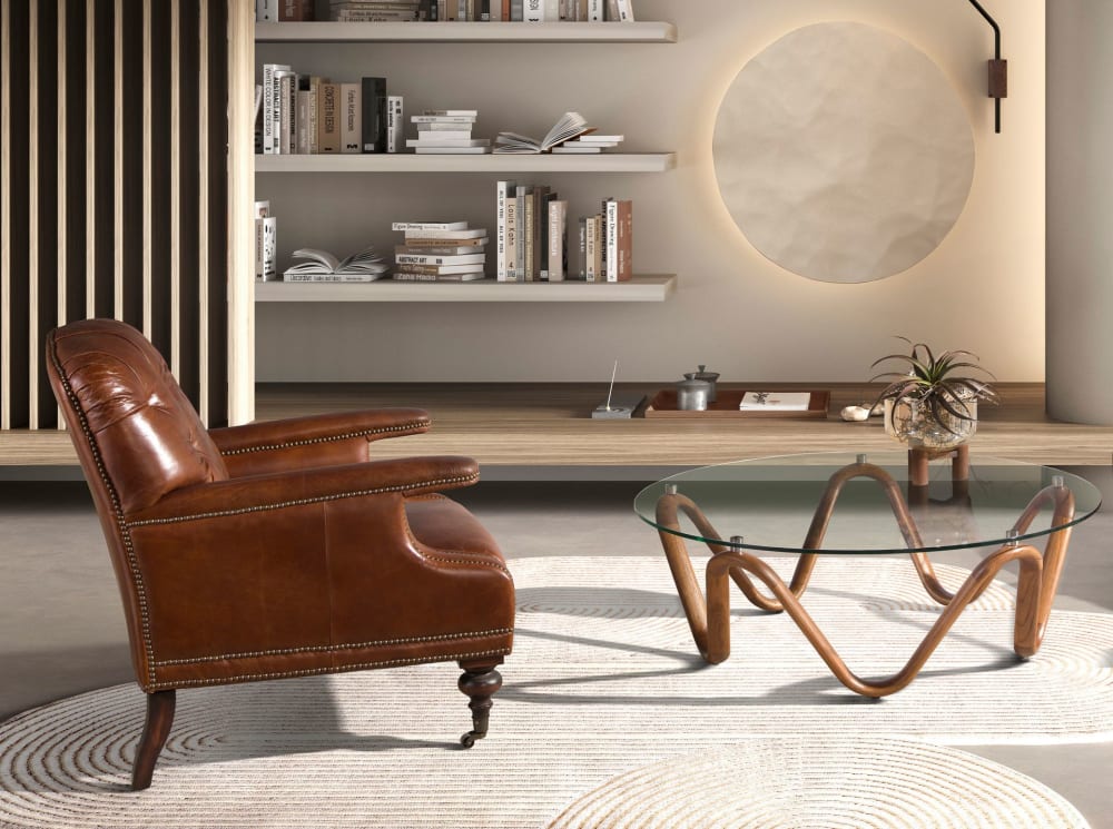 Table basse ronde en verre trempé et noyer - Maisons du Monde