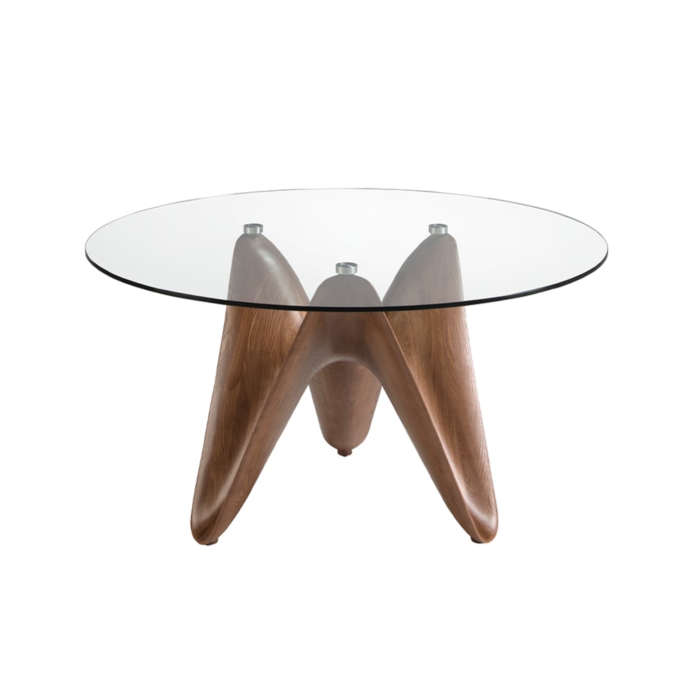 Angel Cerda Esstisch runde gehärtetes Glas aus walnussfarbenes Holz style modern Braun Glas