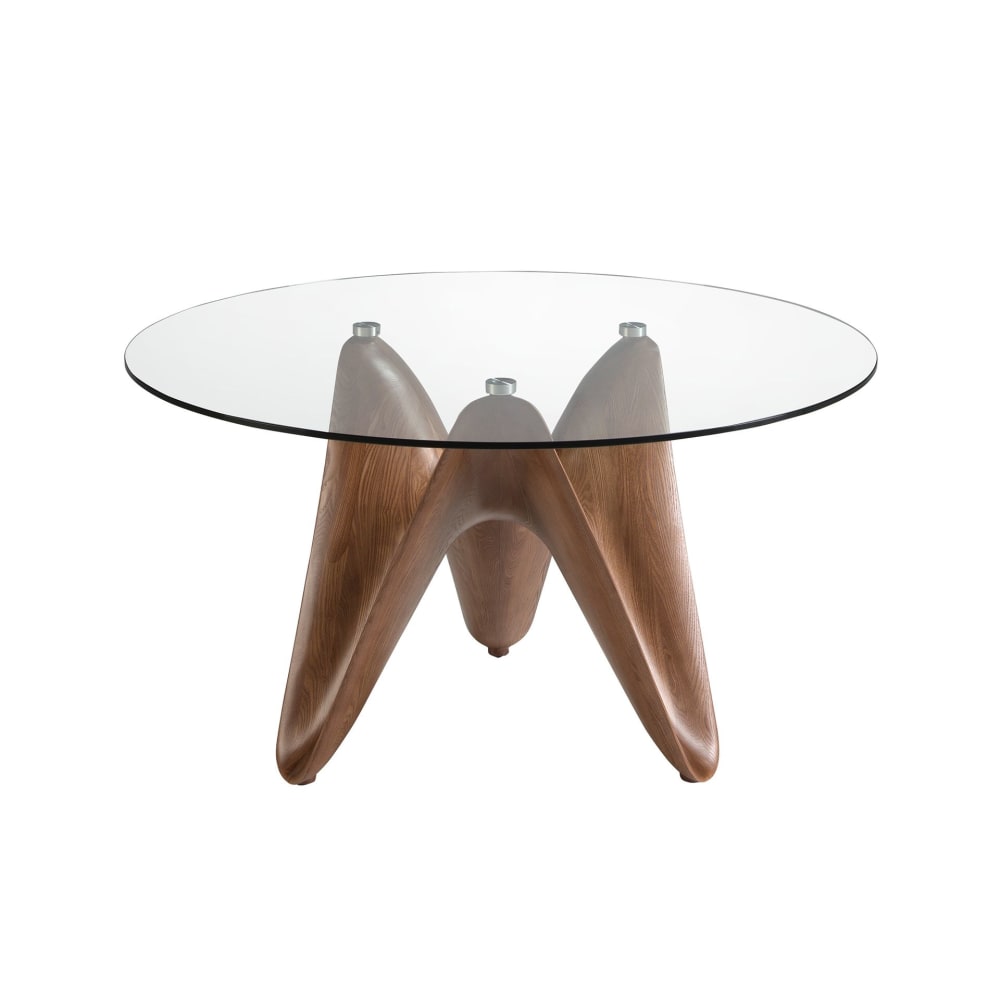 Angel Cerda Esstisch runde gehärtetes Glas aus walnussfarbenes Holz style modern Braun Glas