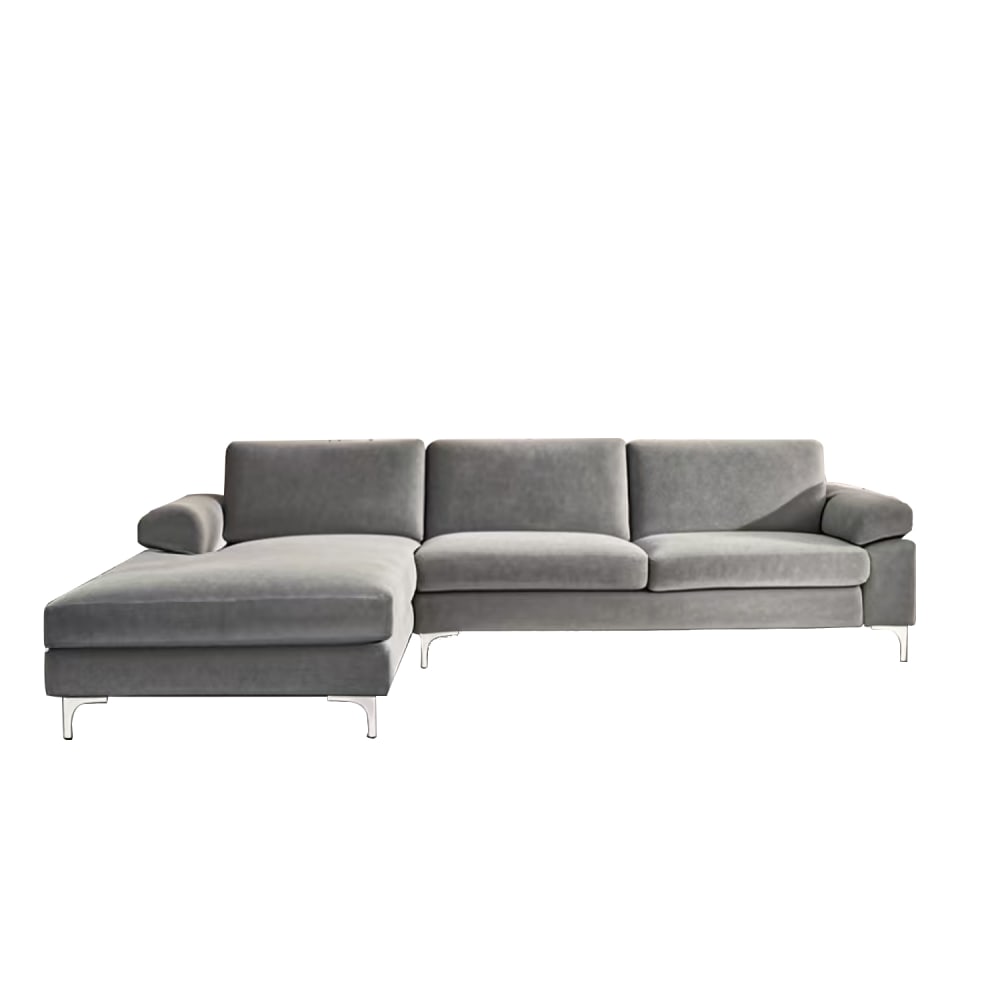 Canapé d'angle gauche 4-5 places en velours gris - Maisons du Monde