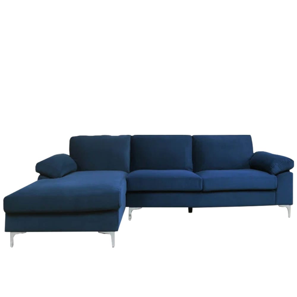 Canapé d'angle gauche 4-5 places en velours bleu