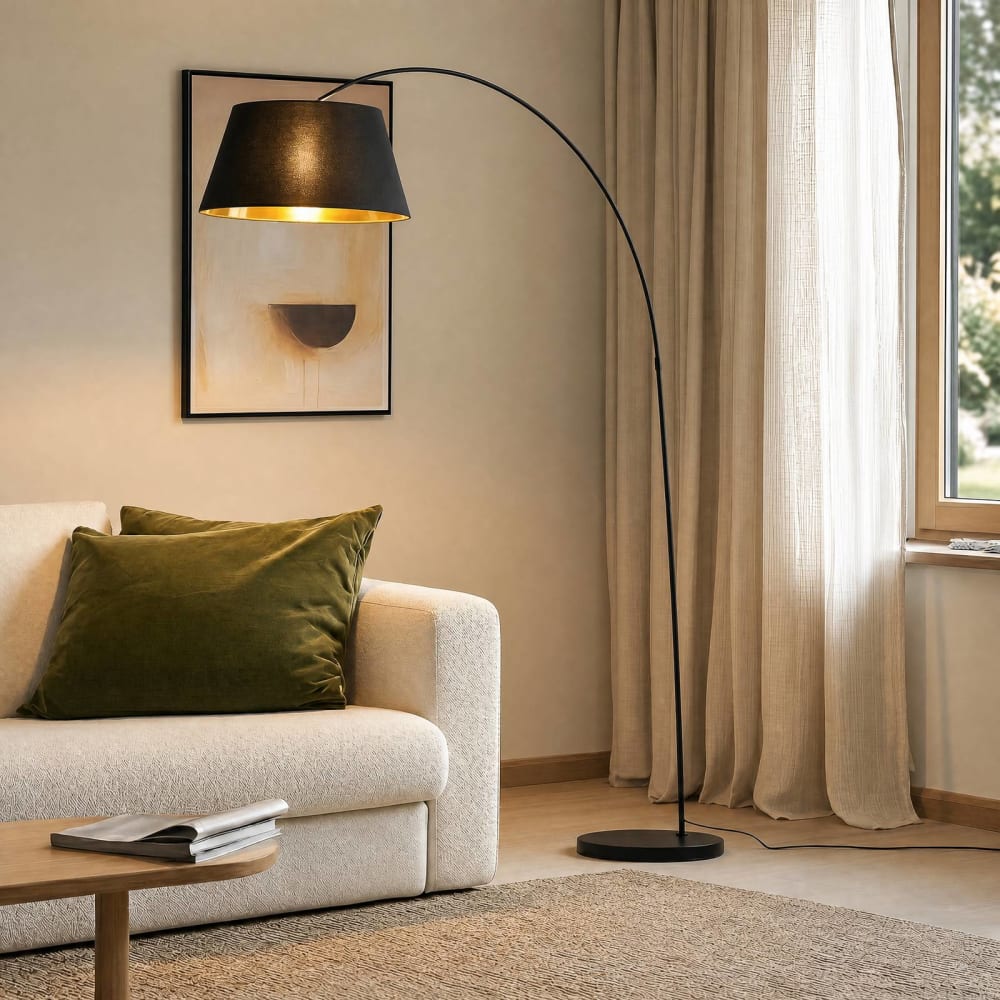 Lindby Stehlampe (Bogenleuchte) aus Textil, schwarz style modern - Stoff