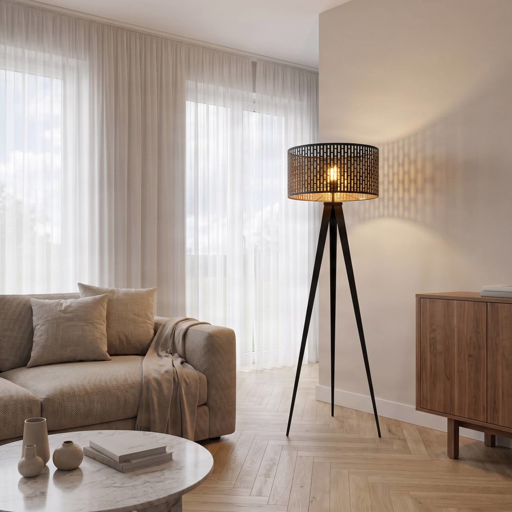 Lindby Stehlampe aus Metall, schwarz - Metall