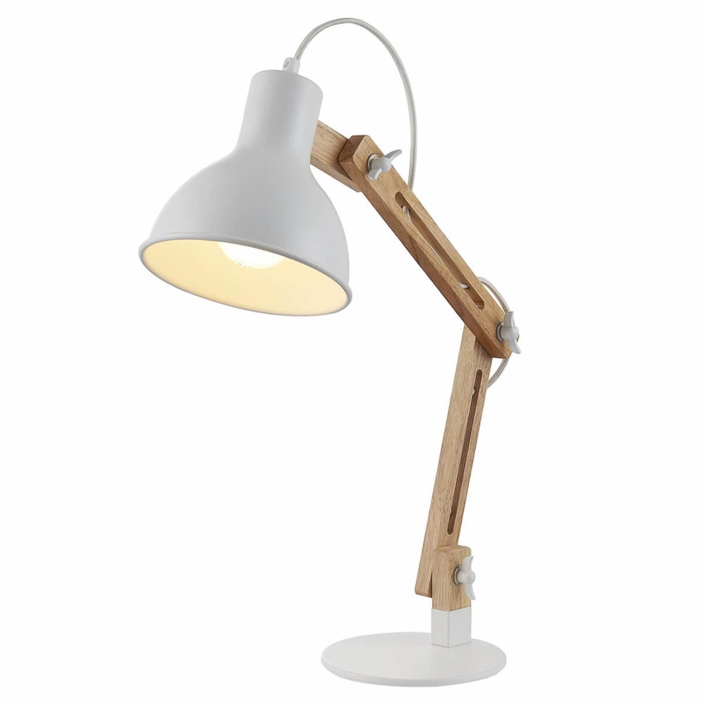 Lindby Tischlampe aus Holz, weiß, esche style modern Braun Holz