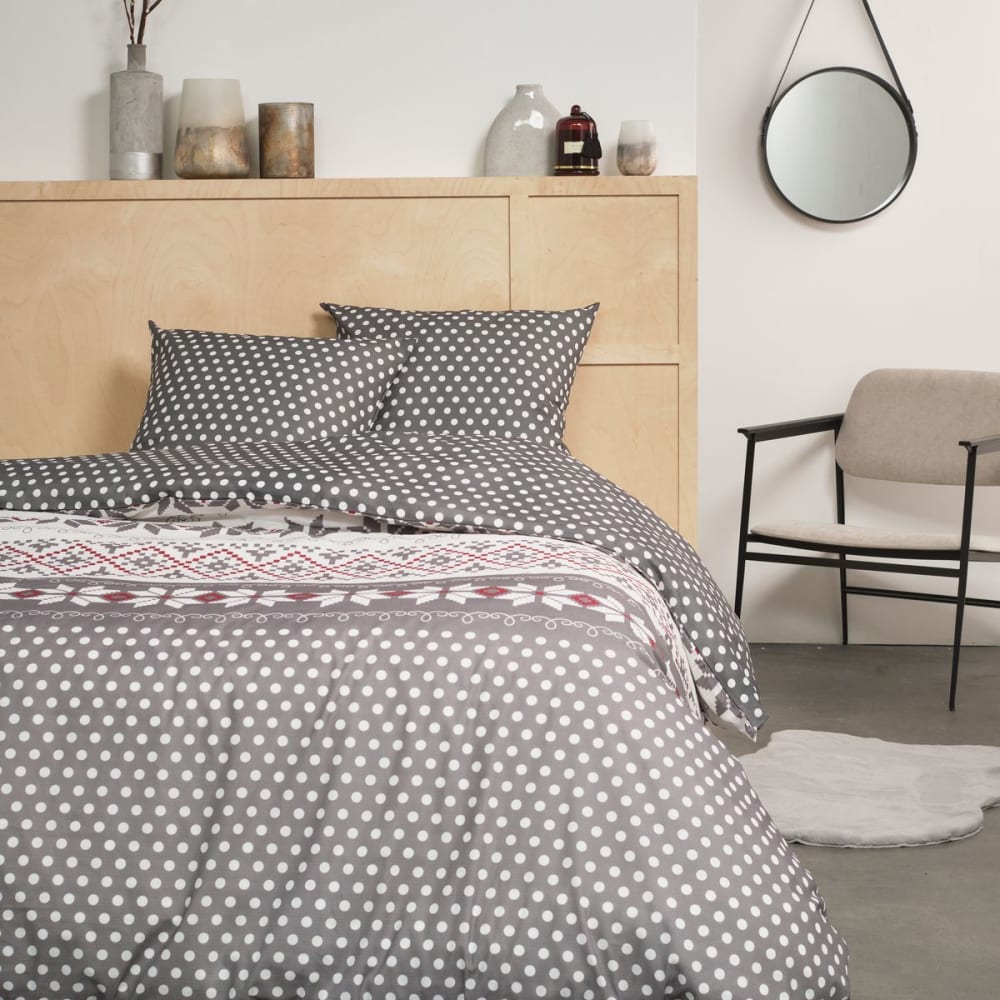 Parure de lit imprimé Pois coton 260x240cm Marron