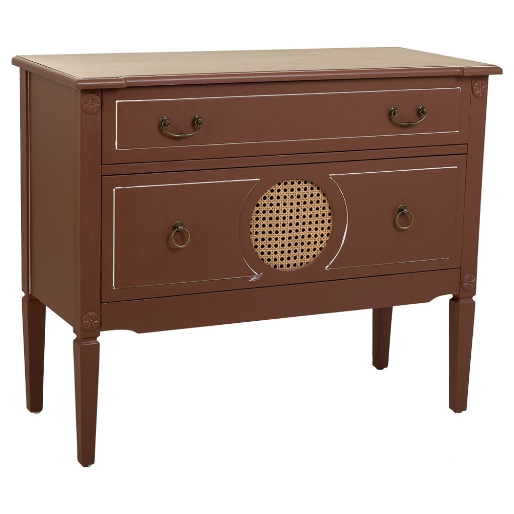 Commode en bois et rotin avec deux tiroirs marron, 88x38x72h cm