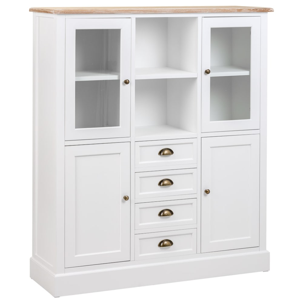 Vitrina de madera de 4 puertas y 4 cajones blanco