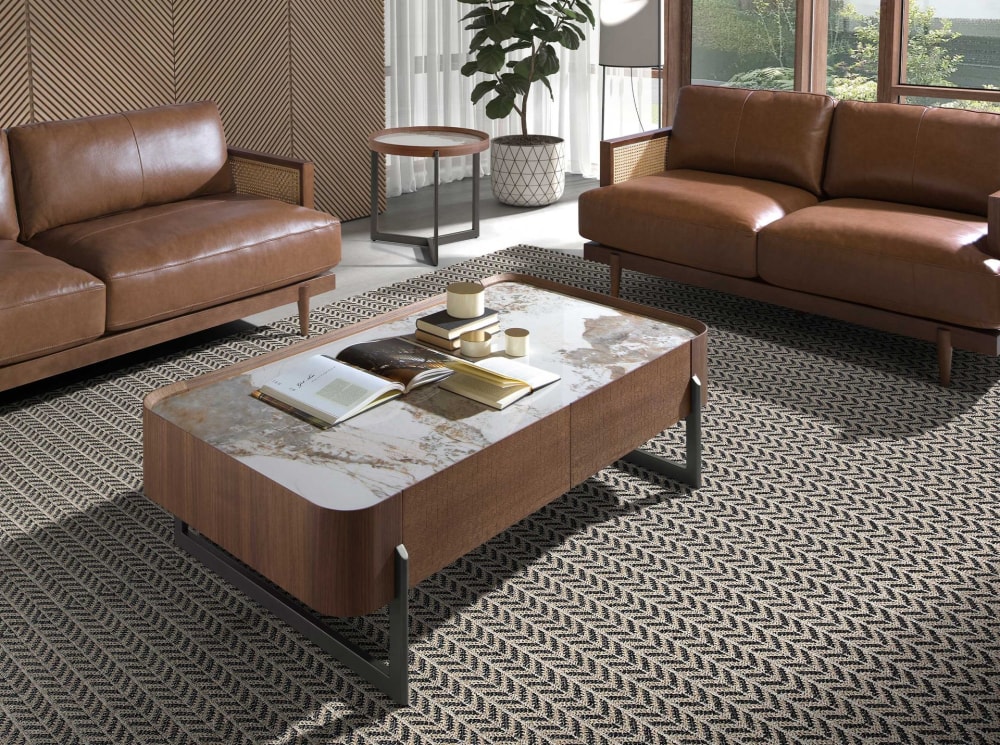 Table basse rectangulaire en marbre de porcelaine, noyer et acier - Maisons du Monde