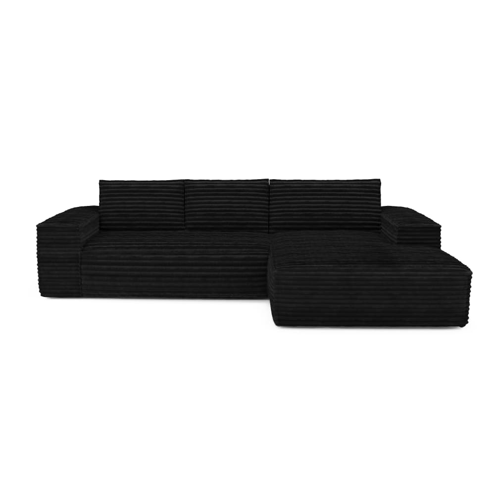 Canapé convertible angle droit velours côtelé XXL noir 140cm