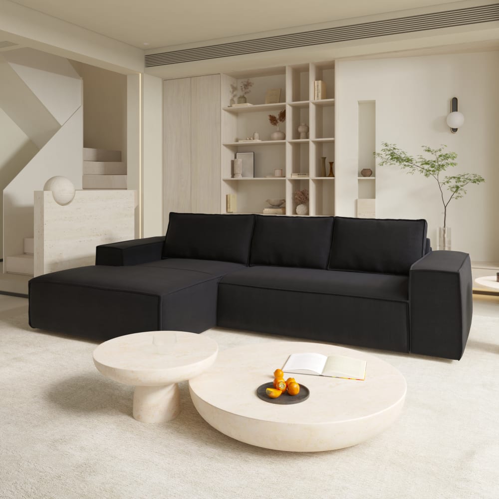 Canapé convertible angle gauche 5 places en velours anthracite foncé - Maisons du Monde