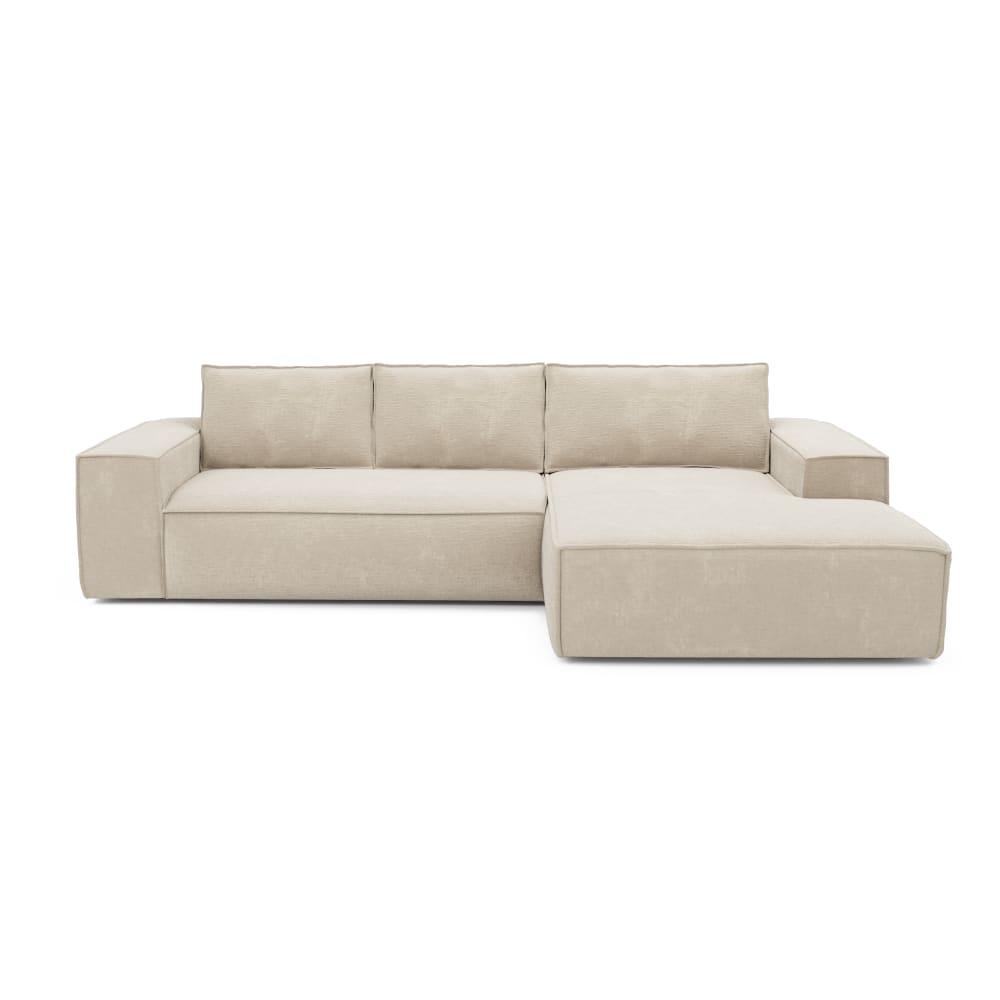 Canapé convertible angle droit 5 places en velours crème