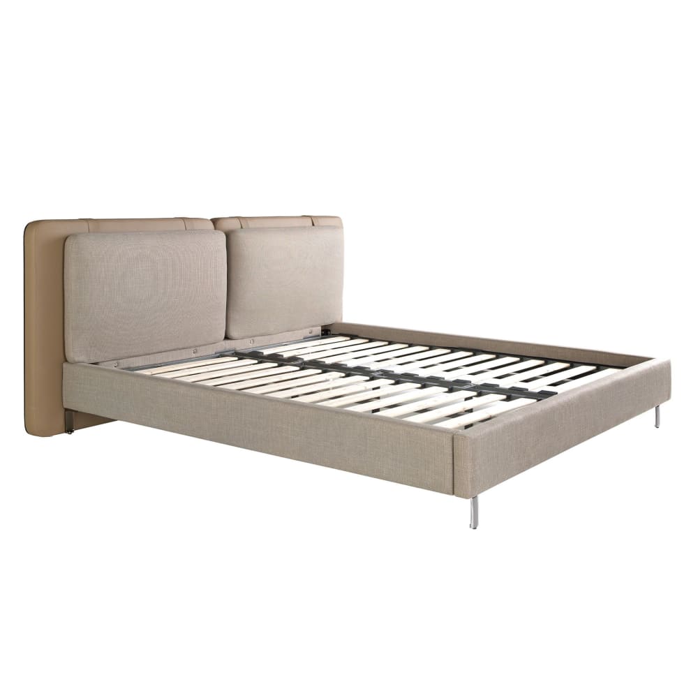 Lit en similicuir vison et tissu gris