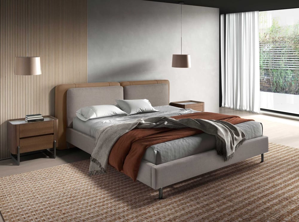 Lit en simili cuir vison et tissu gris - Maisons du Monde