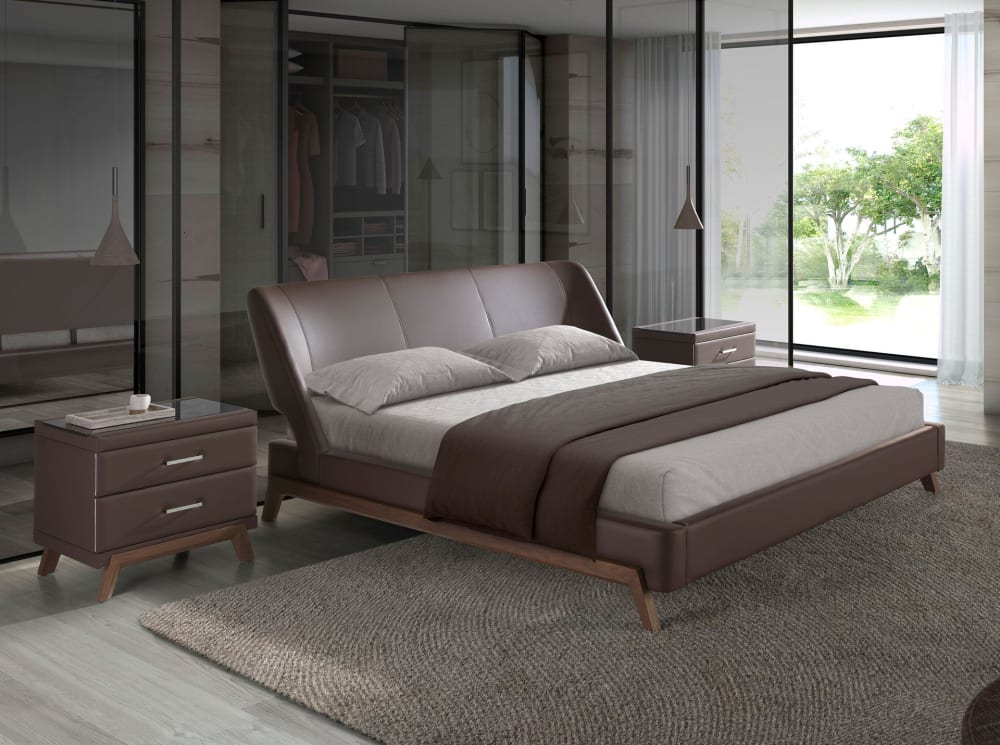 Lit en simili cuir brun chocolat - Maisons du Monde