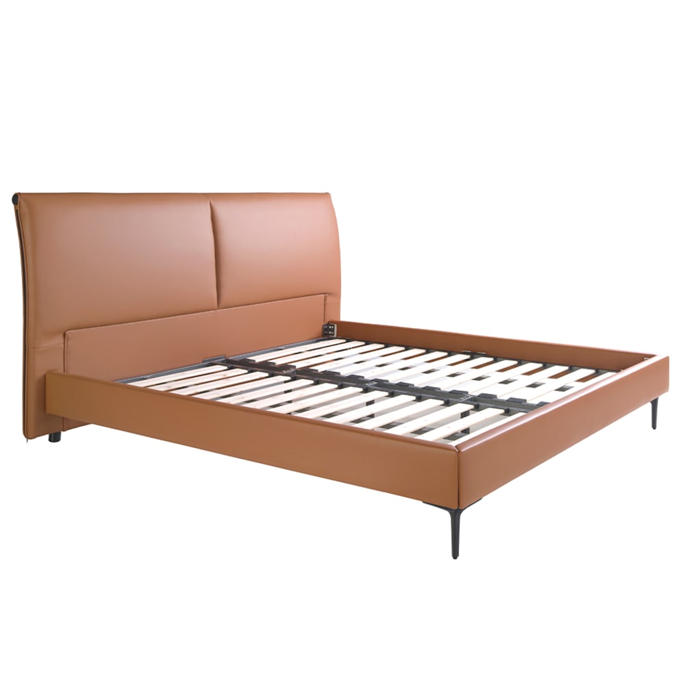 Lit en simili cuir marron