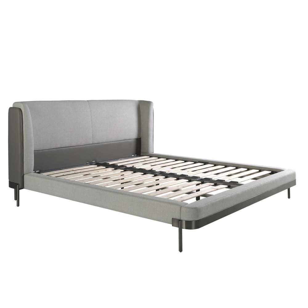 Lit en tissu gris clair et similicuir gris foncé Lit en tissu gris clair et similicuir gris foncé