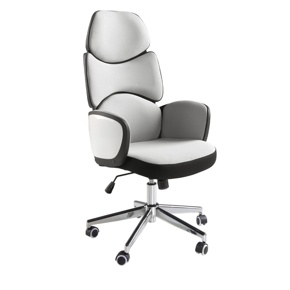 Fauteuil de bureau pivotant tissu gris clair et pvc blanc brillant Fauteuil de bureau pivotant tissu gris clair et pvc blanc brillant