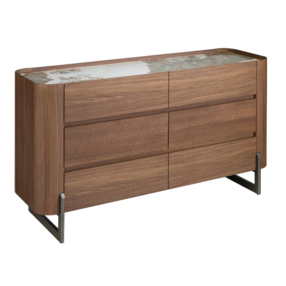 Commode en noyer et acier - porcelaine