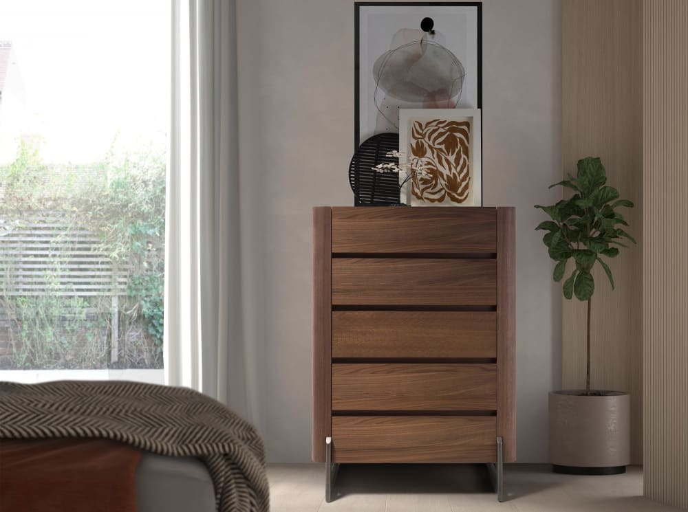 Chiffonnier en noyer et acier avec plan en marbre de porcelaine - Maisons du Monde