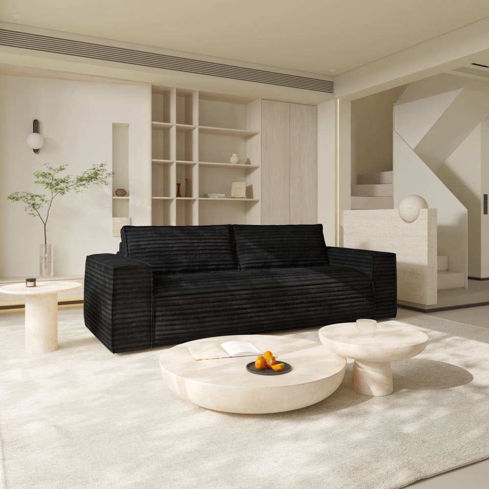 Canapé convertible express dunlopillo velours côtelé XXL noir 140cm