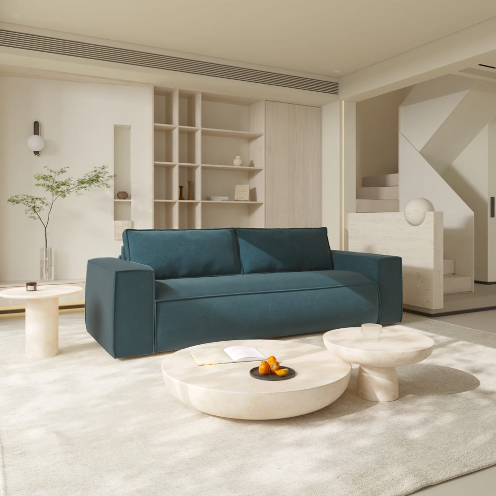 Canapé convertible express matelas 140cm 3places en velours bleu océan - Maisons du Monde