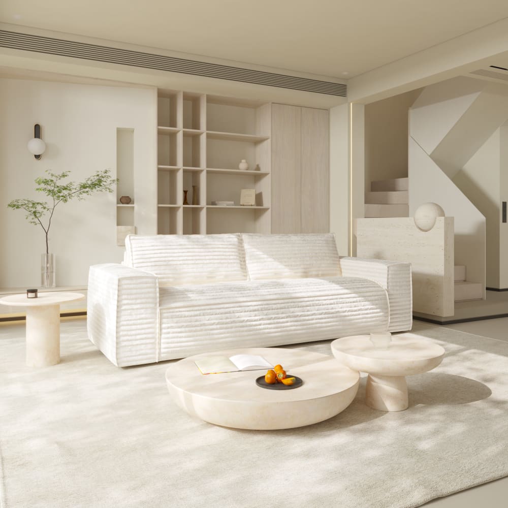 Canapé convertible express matelas 140cm 3 places velours côtelé crème - Maisons du Monde